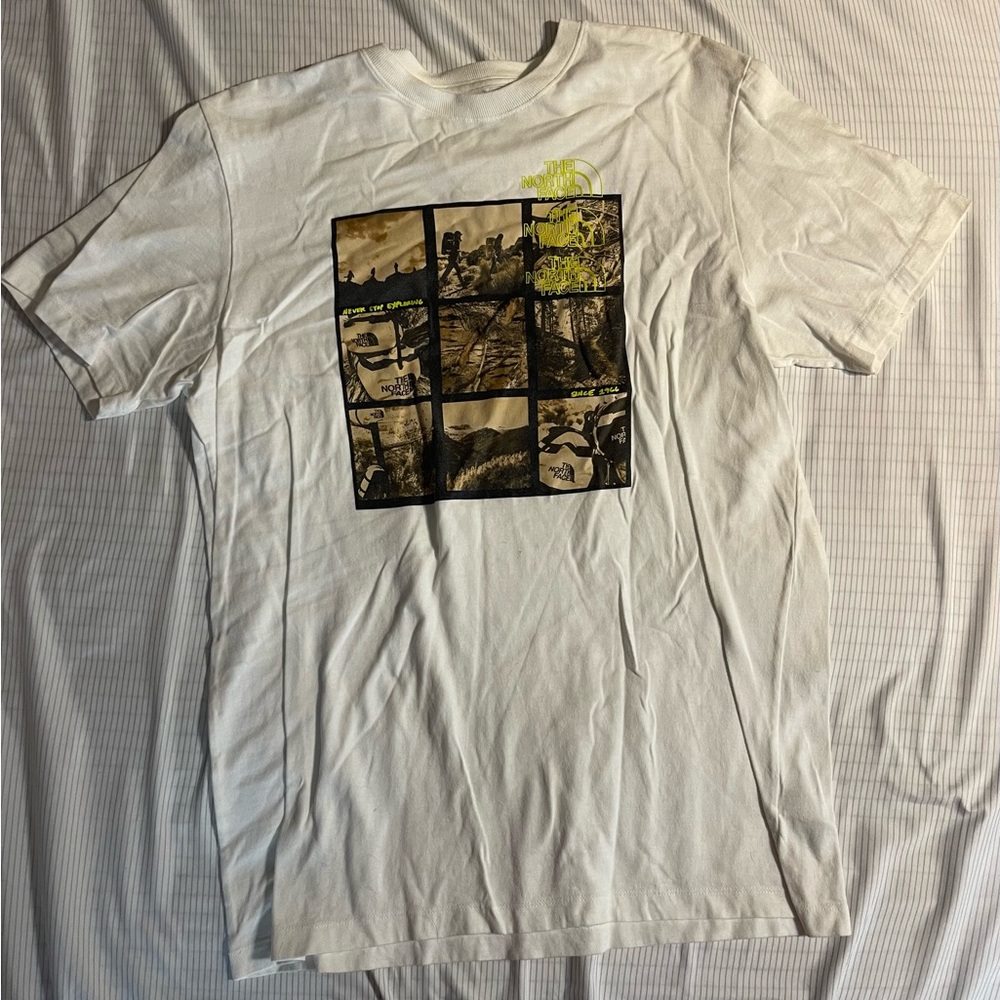 The North Face White Graphic Short-Sleeve Tee with Neon Yellow Accents